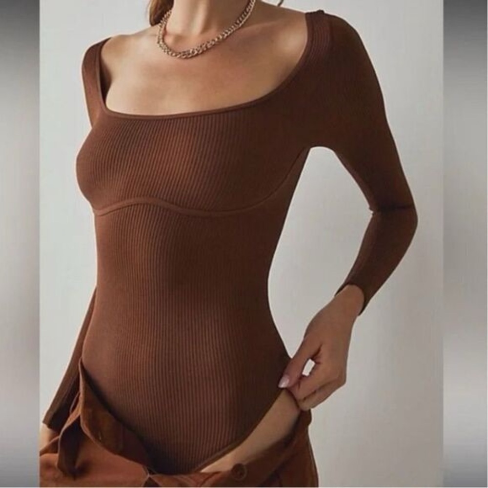 Free People Chocolate Ribbed Bodysuit